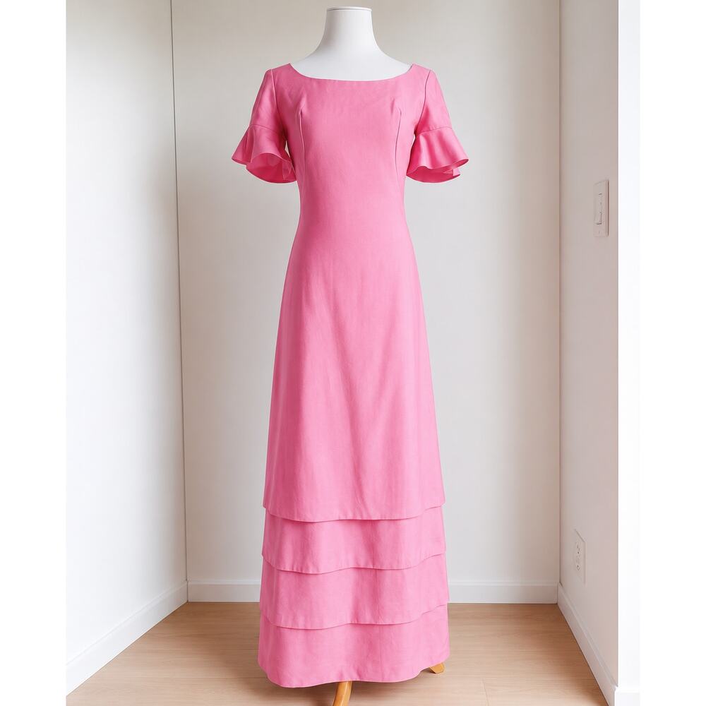 Vintage I. Magnin/Emily Domb Pink Tiered party Dress Size 4/S Barbiecore